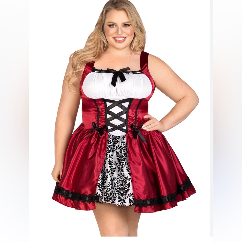 Leg Avenue Red Satin Dress with Black Lace Accents